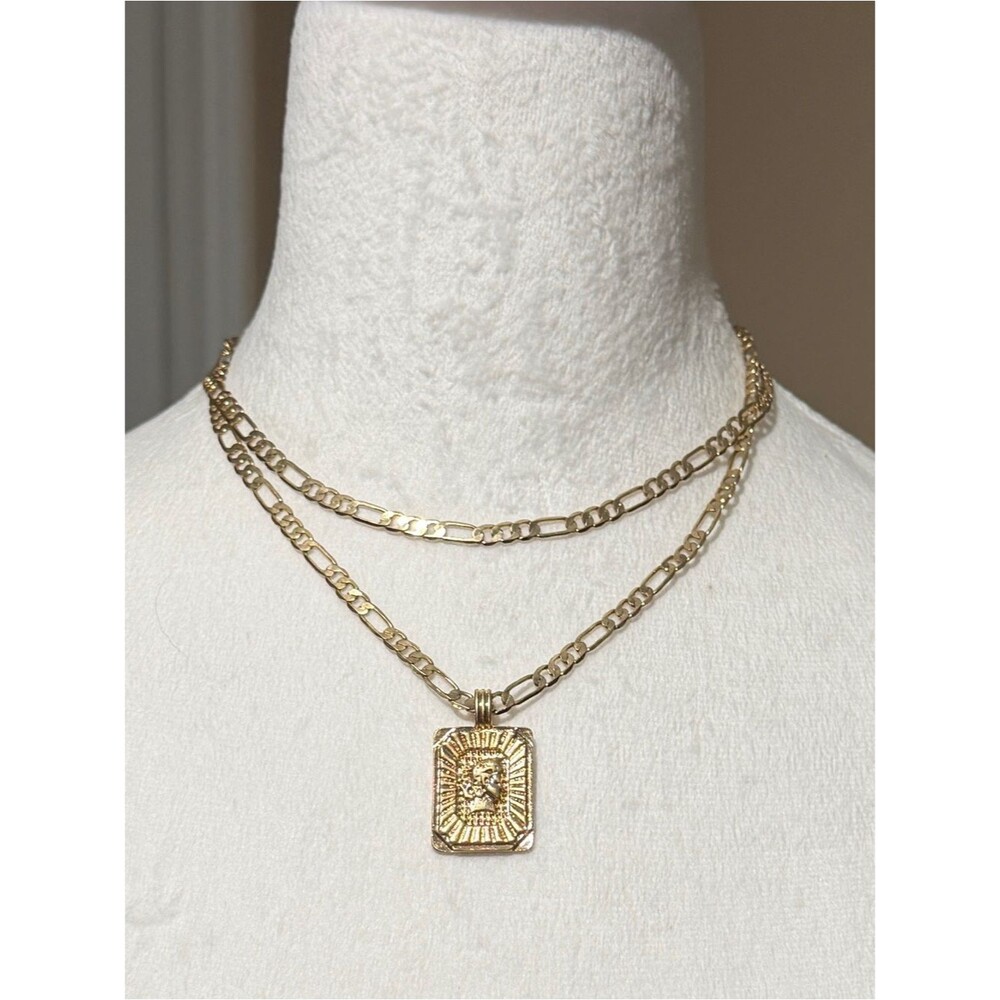 Gold Layered Figaro Chain Sunburst Pendant Necklace